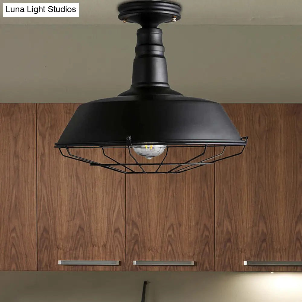 وحدة إضاءة صناعية سوداء معدنية شبه مستوية للحظيرة من DecorBites™ - عرض 10/14 بوصة