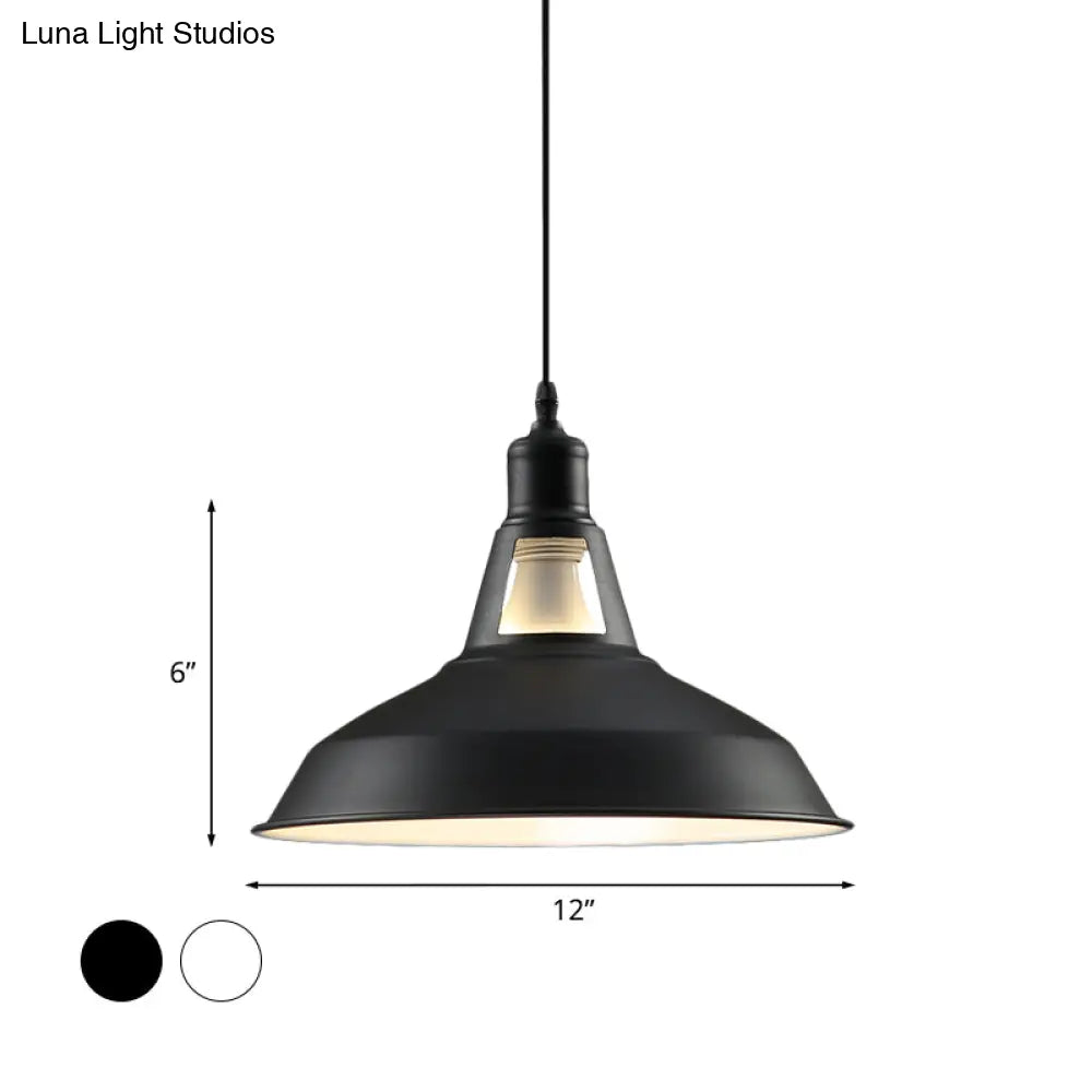 Barn Shade Hanging Lamp - 1 Light Metallic Pendant in Black/White - 10.5/12/15 Inch Wide - Perfect for Hotels!