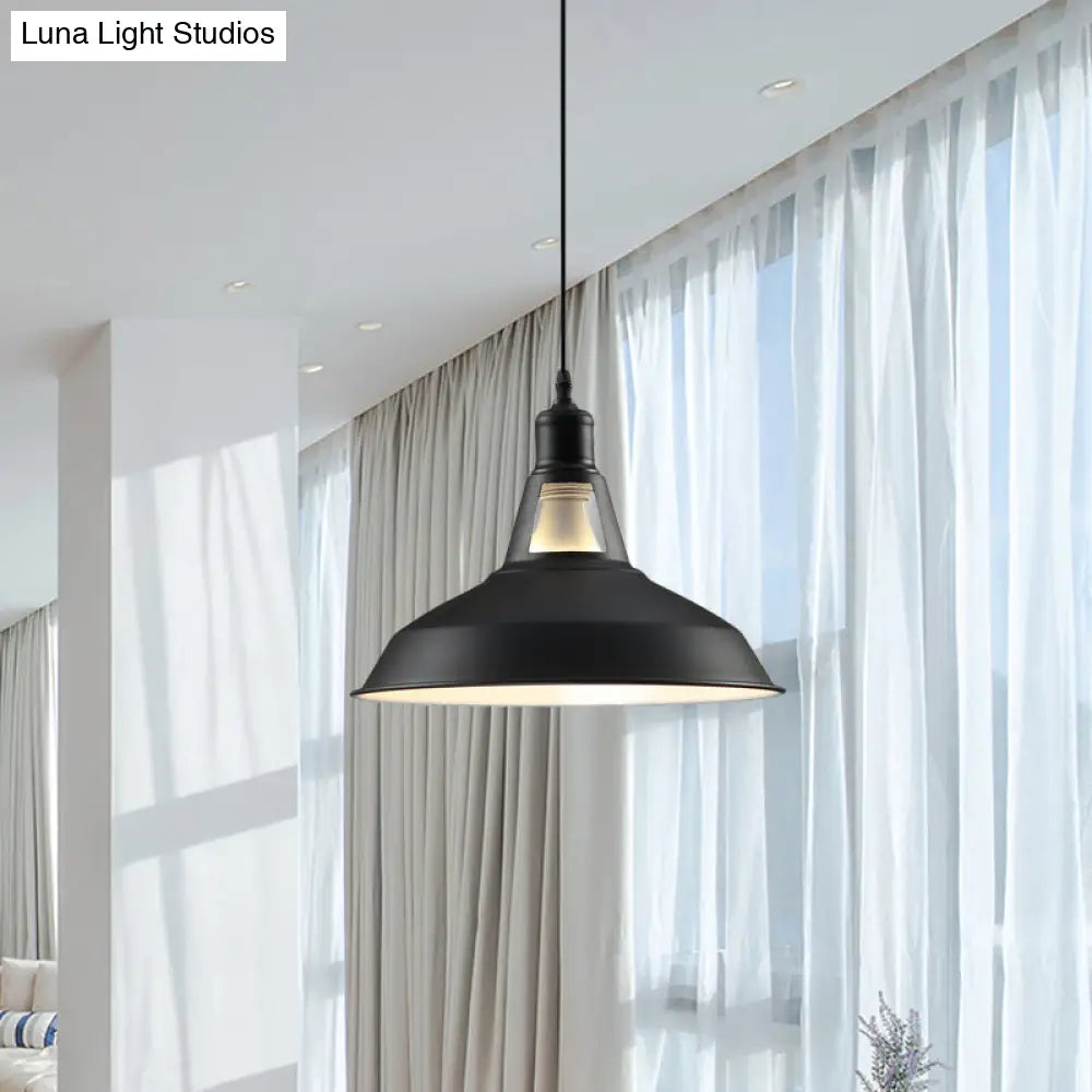 Barn Shade Hanging Lamp - 1 Light Metallic Pendant in Black/White - 10.5/12/15 Inch Wide - Perfect for Hotels!