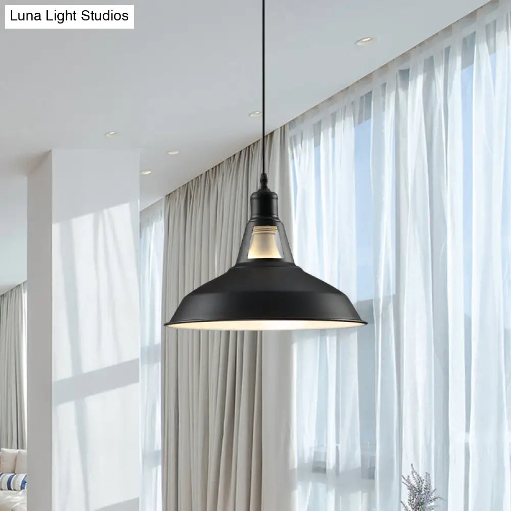 Barn Shade Hanging Lamp - 1 Light Metallic Pendant in Black/White - 10.5/12/15 Inch Wide - Perfect for Hotels!