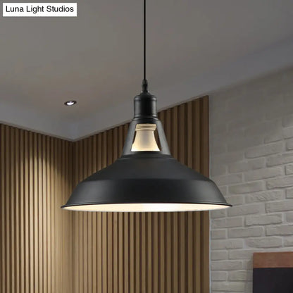 Barn Shade Hanging Lamp - 1 Light Metallic Pendant in Black/White - 10.5/12/15 Inch Wide - Perfect for Hotels!