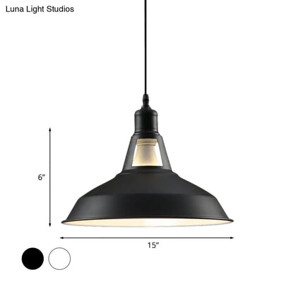 Barn Shade Hanging Lamp - 1 Light Metallic Pendant in Black/White - 10.5/12/15 Inch Wide - Perfect for Hotels!