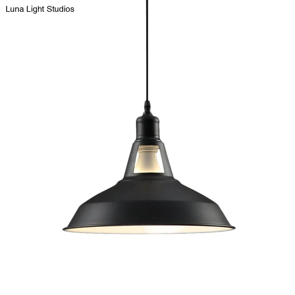 Barn Shade Hanging Lamp - 1 Light Metallic Pendant in Black/White - 10.5/12/15 Inch Wide - Perfect for Hotels!