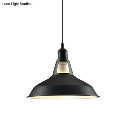 Barn Shade Hanging Lamp - 1 Light Metallic Pendant in Black/White - 10.5/12/15 Inch Wide - Perfect for Hotels!