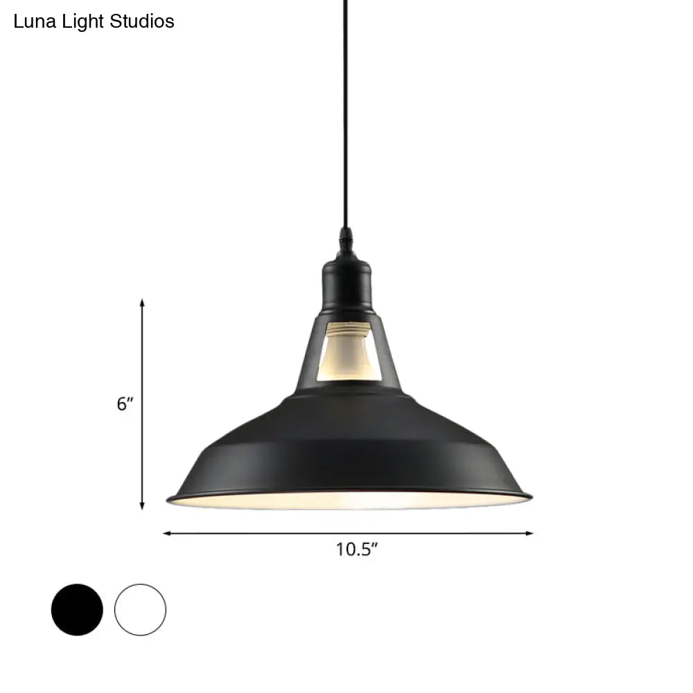 Barn Shade Hanging Lamp - 1 Light Metallic Pendant in Black/White - 10.5/12/15 Inch Wide - Perfect for Hotels!