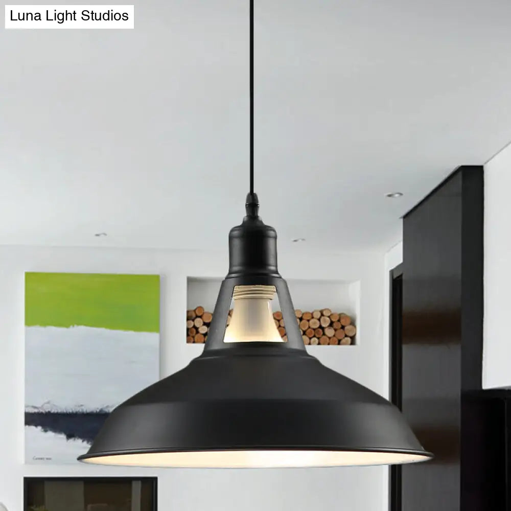 Barn Shade Hanging Lamp - 1 Light Metallic Pendant in Black/White - 10.5/12/15 Inch Wide - Perfect for Hotels!