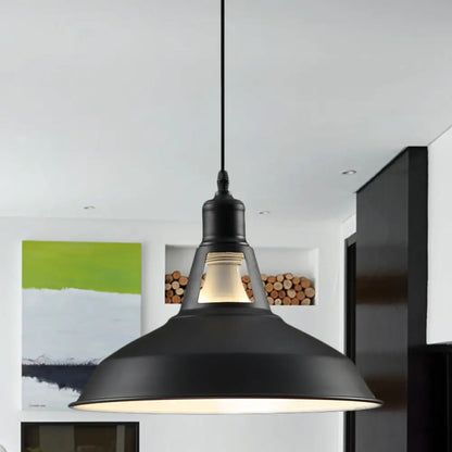 Barn Shade Hanging Lamp - 1 Light Metallic Pendant in Black/White - 10.5/12/15 Inch Wide - Perfect for Hotels!