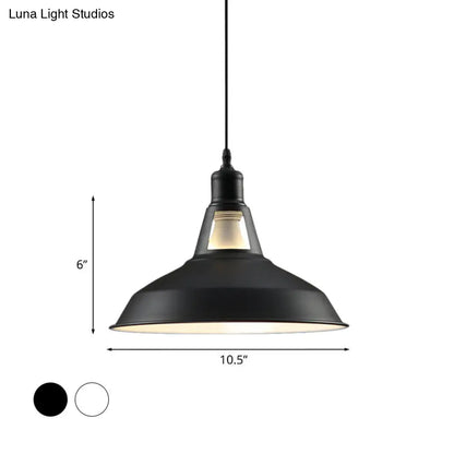 Barn Shade Hanging Lamp - 1 Light Metallic Pendant in Black/White - 10.5/12/15 Inch Wide - Perfect for Hotels!