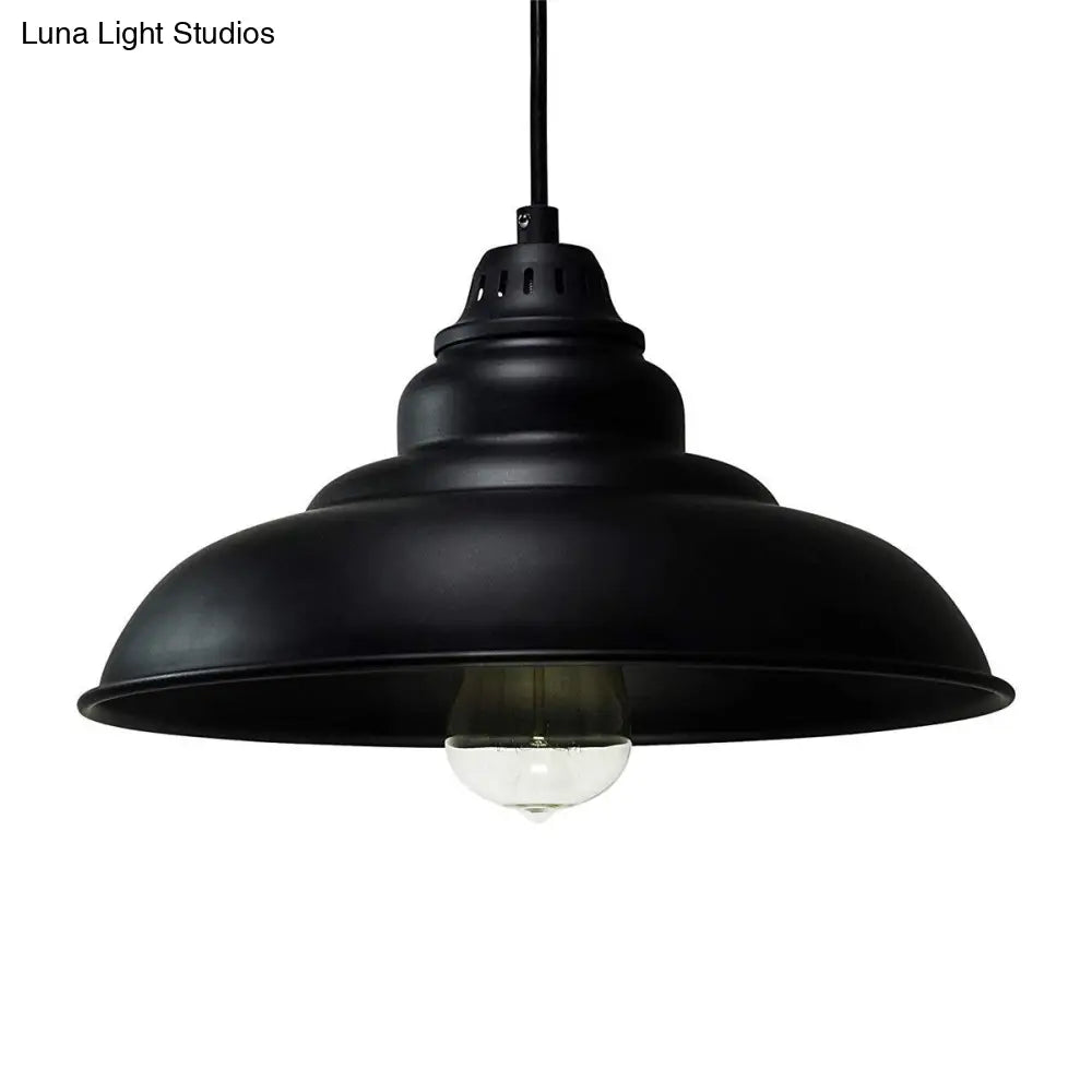 Barn Shade Industrial Metal Pendant Light Fixture - Single Bulb Hanging Lamp in Black for Living Room