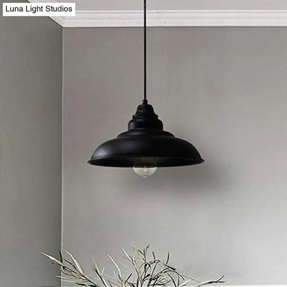 Barn Shade Industrial Metal Pendant Light Fixture - Single Bulb Hanging Lamp in Black for Living Room