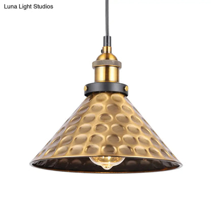 Barn Shade Metal Suspension Light - Industrial Style, Adjustable Hanging Ceiling Light with Brass Finish