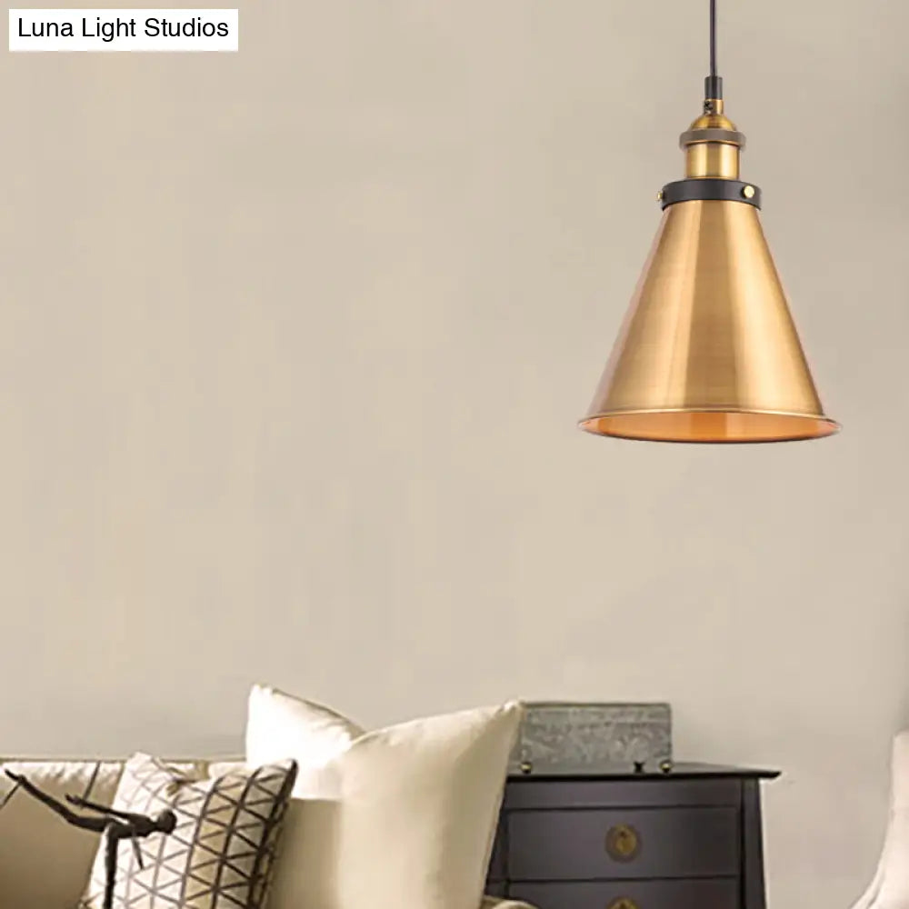 Barn Shade Metal Suspension Light - Industrial Style, Adjustable Hanging Ceiling Light with Brass Finish