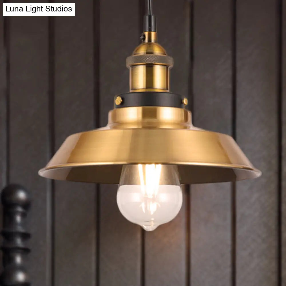 Barn Shade Metal Suspension Light - Industrial Style, Adjustable Hanging Ceiling Light with Brass Finish