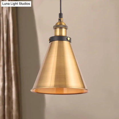 Barn Shade Metal Suspension Light - Industrial Style, Adjustable Hanging Ceiling Light with Brass Finish