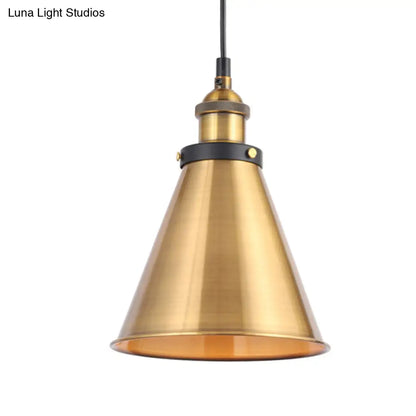 Barn Shade Metal Suspension Light - Industrial Style, Adjustable Hanging Ceiling Light with Brass Finish