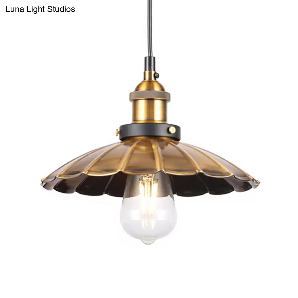 Barn Shade Metal Suspension Light - Industrial Style, Adjustable Hanging Ceiling Light with Brass Finish