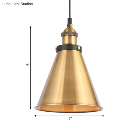 Barn Shade Metal Suspension Light - Industrial Style, Adjustable Hanging Ceiling Light with Brass Finish