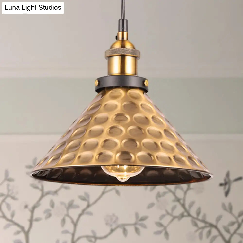 Barn Shade Metal Suspension Light - Industrial Style, Adjustable Hanging Ceiling Light with Brass Finish