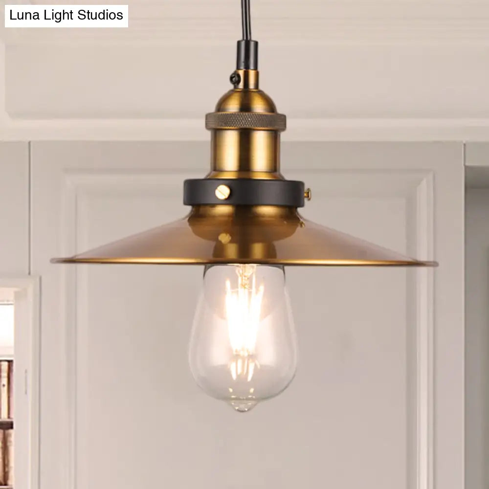 Barn Shade Metal Suspension Light - Industrial Style, Adjustable Hanging Ceiling Light with Brass Finish