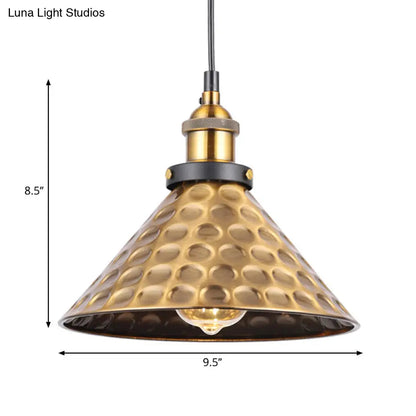 Barn Shade Metal Suspension Light - Industrial Style, Adjustable Hanging Ceiling Light with Brass Finish