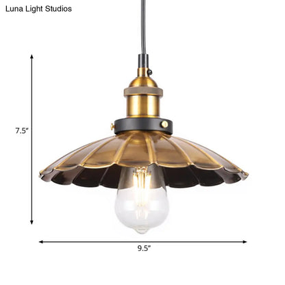 Barn Shade Metal Suspension Light - Industrial Style, Adjustable Hanging Ceiling Light with Brass Finish