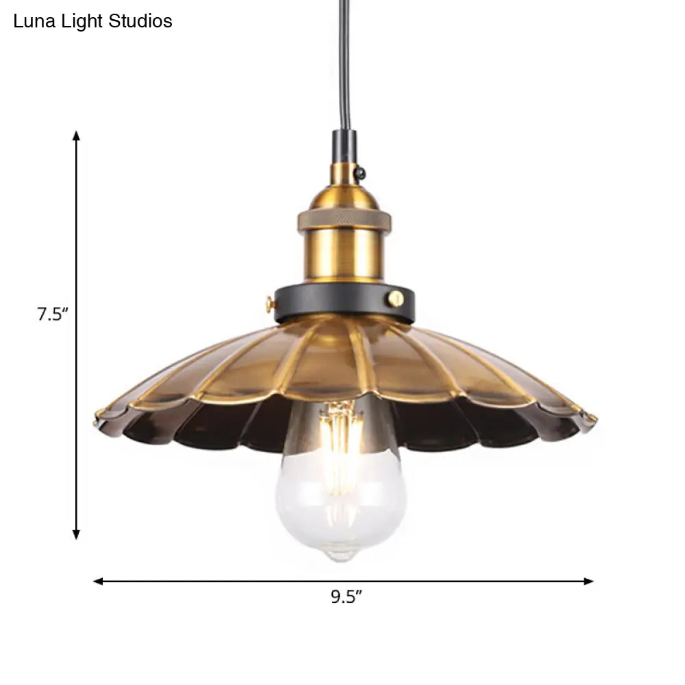 Barn Shade Metal Suspension Light - Industrial Style, Adjustable Hanging Ceiling Light with Brass Finish