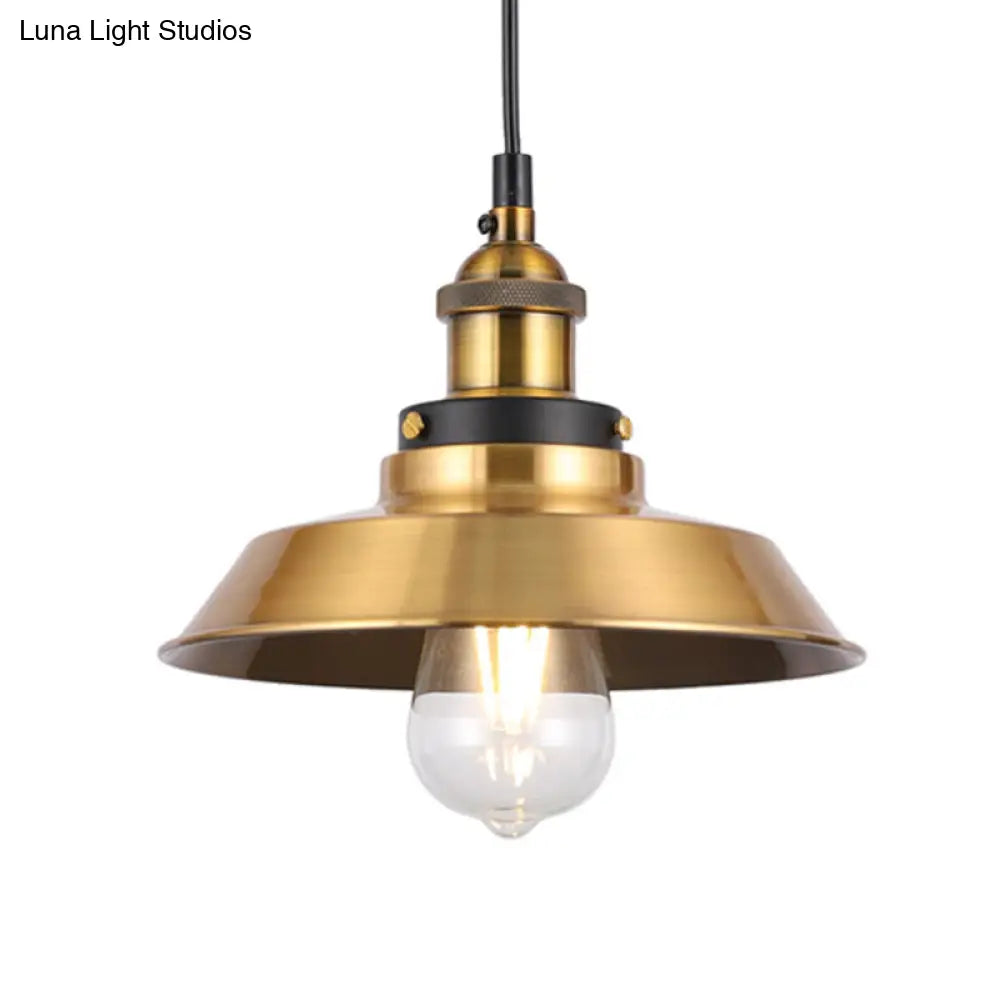 Barn Shade Metal Suspension Light - Industrial Style, Adjustable Hanging Ceiling Light with Brass Finish