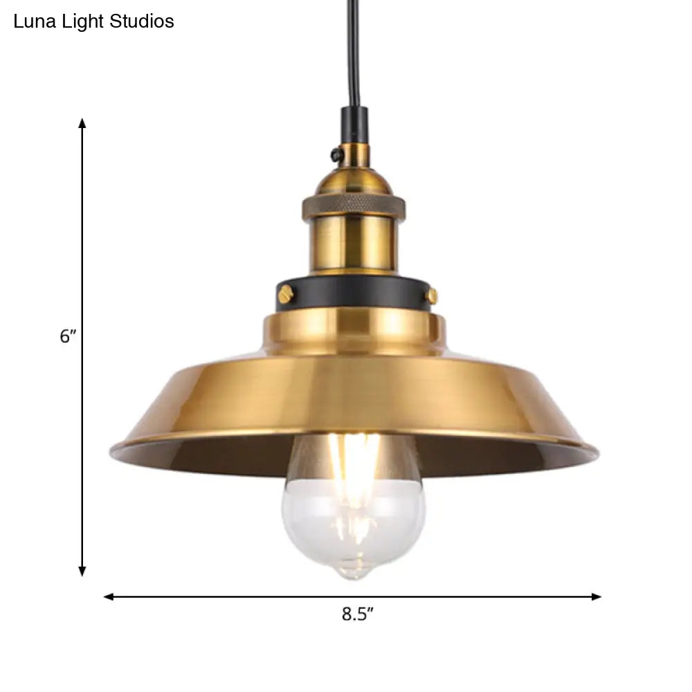 Barn Shade Metal Suspension Light - Industrial Style, Adjustable Hanging Ceiling Light with Brass Finish