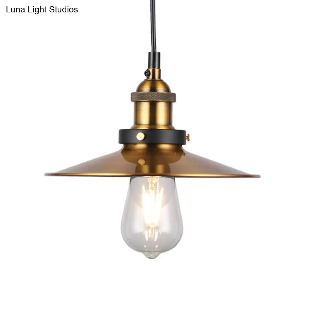 Barn Shade Metal Suspension Light - Industrial Style, Adjustable Hanging Ceiling Light with Brass Finish