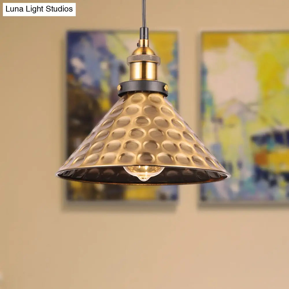 Barn Shade Metal Suspension Light - Industrial Style, Adjustable Hanging Ceiling Light with Brass Finish