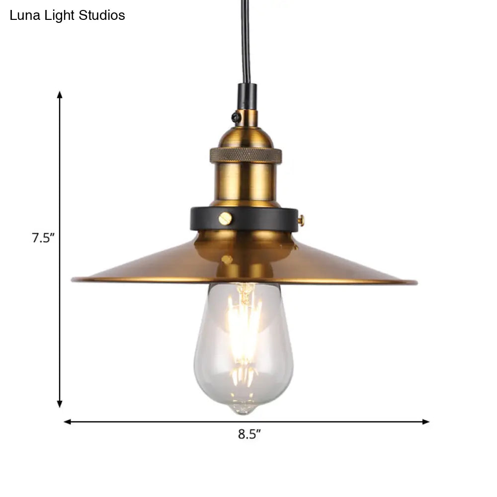 Barn Shade Metal Suspension Light - Industrial Style, Adjustable Hanging Ceiling Light with Brass Finish