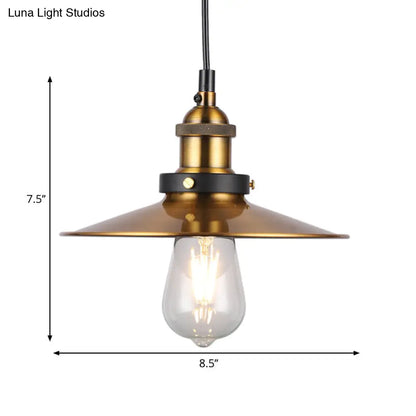 Barn Shade Metal Suspension Light - Industrial Style, Adjustable Hanging Ceiling Light with Brass Finish