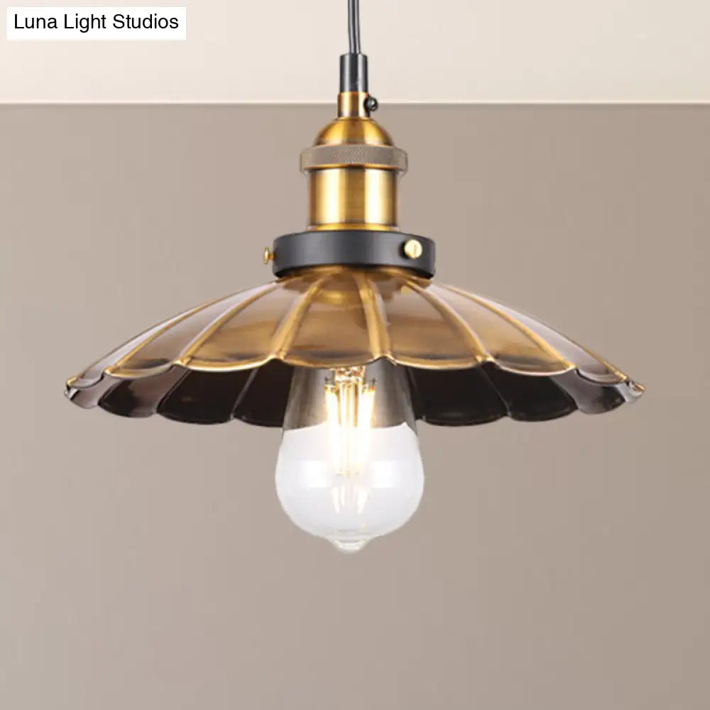 Barn Shade Metal Suspension Light - Industrial Style, Adjustable Hanging Ceiling Light with Brass Finish