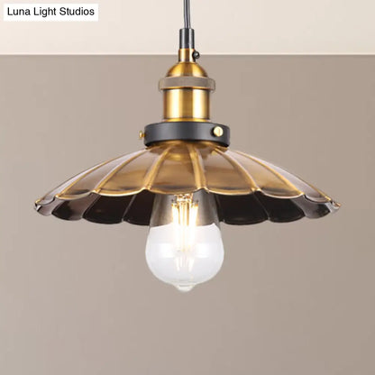 Barn Shade Metal Suspension Light - Industrial Style, Adjustable Hanging Ceiling Light with Brass Finish