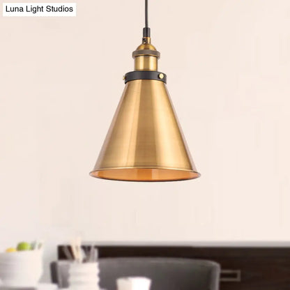 Barn Shade Metal Suspension Light - Industrial Style, Adjustable Hanging Ceiling Light with Brass Finish