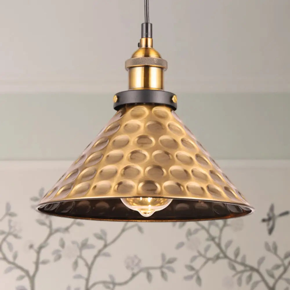 Barn Shade Metal Suspension Light - Industrial Style, Adjustable Hanging Ceiling Light with Brass Finish