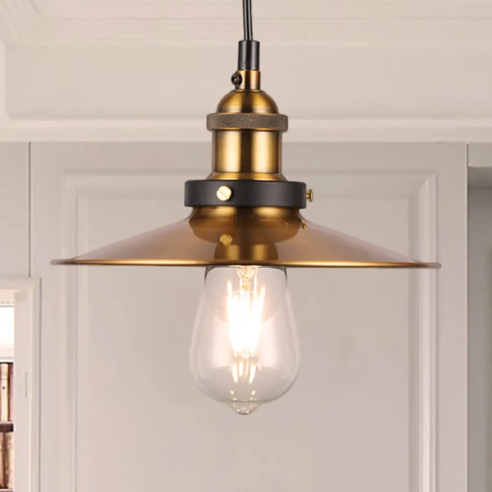 Barn Shade Metal Suspension Light - Industrial Style, Adjustable Hanging Ceiling Light with Brass Finish