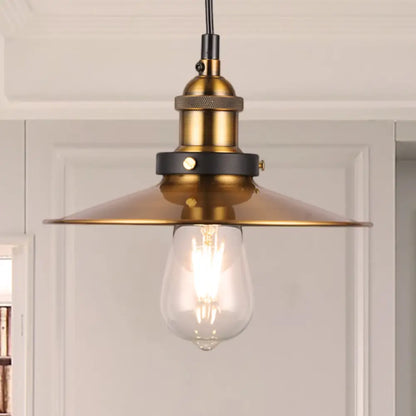 Barn Shade Metal Suspension Light - Industrial Style, Adjustable Hanging Ceiling Light with Brass Finish