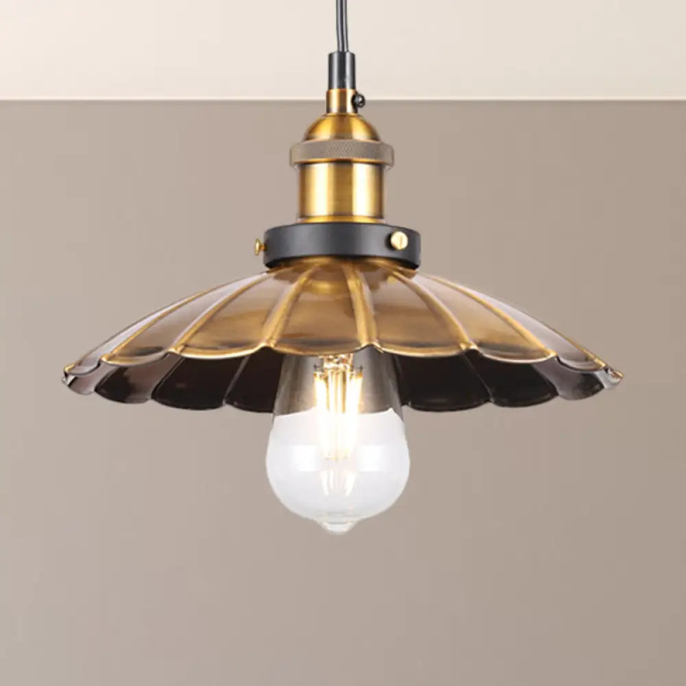 Barn Shade Metal Suspension Light - Industrial Style, Adjustable Hanging Ceiling Light with Brass Finish