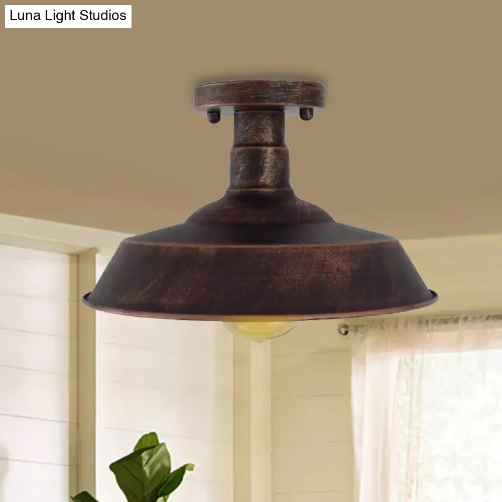 DecorBites™ DecorBites™ Barn Shade Semi-Flush Mount Ceiling Light in Aged Silver/Weathered Copper for Farmhouse Decor