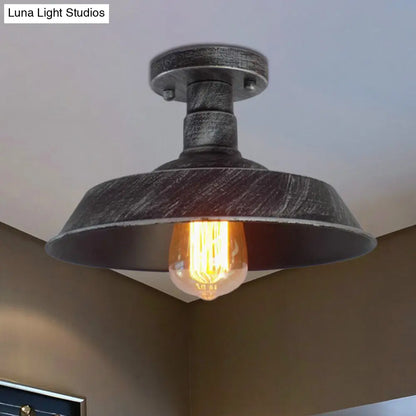 DecorBites™ DecorBites™ Barn Shade Semi-Flush Mount Ceiling Light in Aged Silver/Weathered Copper for Farmhouse Decor