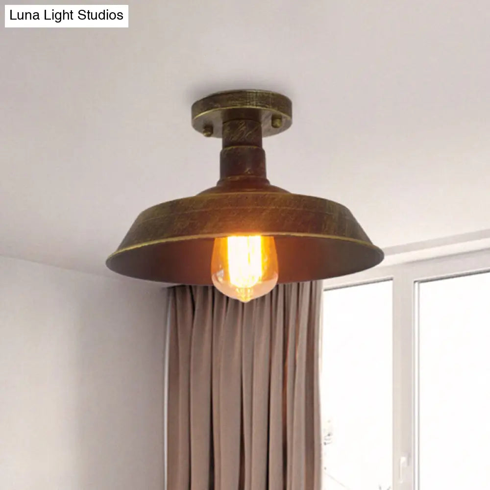 DecorBites™ DecorBites™ Barn Shade Semi-Flush Mount Ceiling Light in Aged Silver/Weathered Copper for Farmhouse Decor