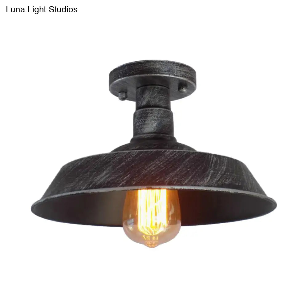 DecorBites™ DecorBites™ Barn Shade Semi-Flush Mount Ceiling Light in Aged Silver/Weathered Copper for Farmhouse Decor