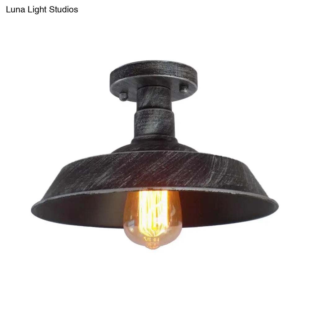 DecorBites™ DecorBites™ Barn Shade Semi-Flush Mount Ceiling Light in Aged Silver/Weathered Copper for Farmhouse Decor