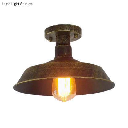 DecorBites™ DecorBites™ Barn Shade Semi-Flush Mount Ceiling Light in Aged Silver/Weathered Copper for Farmhouse Decor