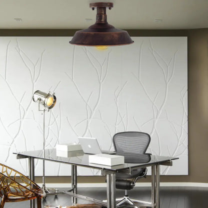 DecorBites™ DecorBites™ Barn Shade Semi-Flush Mount Ceiling Light in Aged Silver/Weathered Copper for Farmhouse Decor