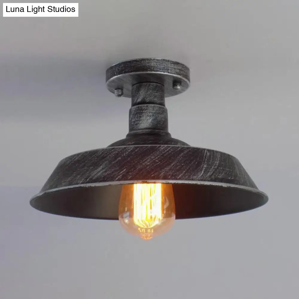 DecorBites™ DecorBites™ Barn Shade Semi-Flush Mount Ceiling Light in Aged Silver/Weathered Copper for Farmhouse Decor