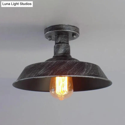DecorBites™ DecorBites™ Barn Shade Semi-Flush Mount Ceiling Light in Aged Silver/Weathered Copper for Farmhouse Decor