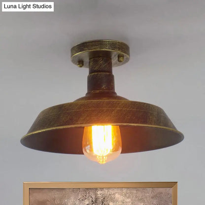 DecorBites™ DecorBites™ Barn Shade Semi-Flush Mount Ceiling Light in Aged Silver/Weathered Copper for Farmhouse Decor