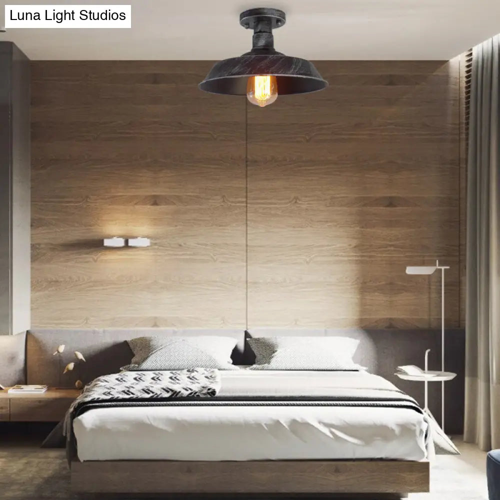 DecorBites™ DecorBites™ Barn Shade Semi-Flush Mount Ceiling Light in Aged Silver/Weathered Copper for Farmhouse Decor